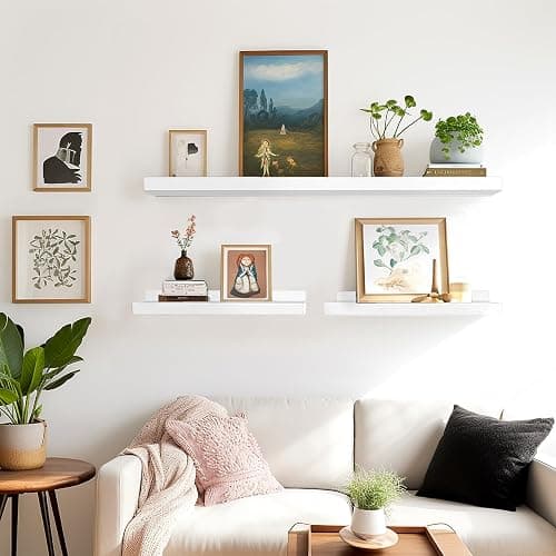 LaVie Home Floating Shelves for Wall Storage Set of 4, 15.6 Inch Picture Ledge Shelf, White Wall Shelves with Lip for Kitchen, Bedroom, Bathroom, and Living Room thumbnail 6