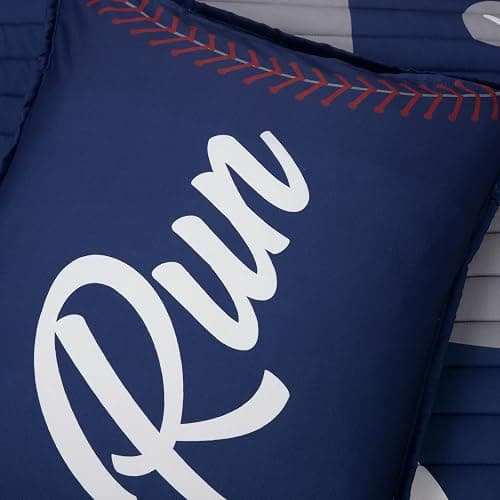 Lush Decor Baseball Game Reversible Quilt Queen Size 5 Piece Set Full/Queen Navy & Gray - Kids Bedding Set Full Quilt - Sports Decor - Baseball Bedding thumbnail 4