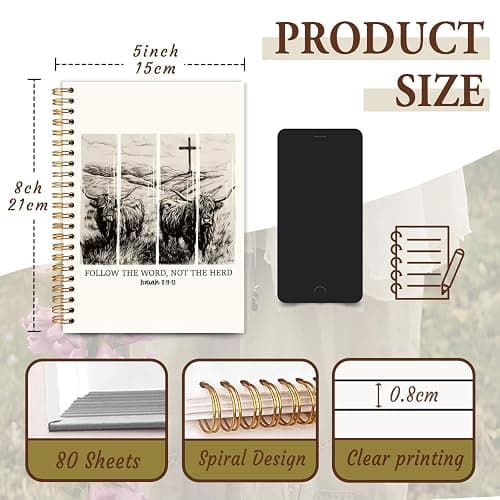 SJDFCSA Western Gifts Christian Gifts for Women Highland Cow Notebook Journal, Follow The Word Not The Herd Bible Verse Journal, Religious Prayer Journal for Woman，Church Faith Journaling Notebook A5 thumbnail 3