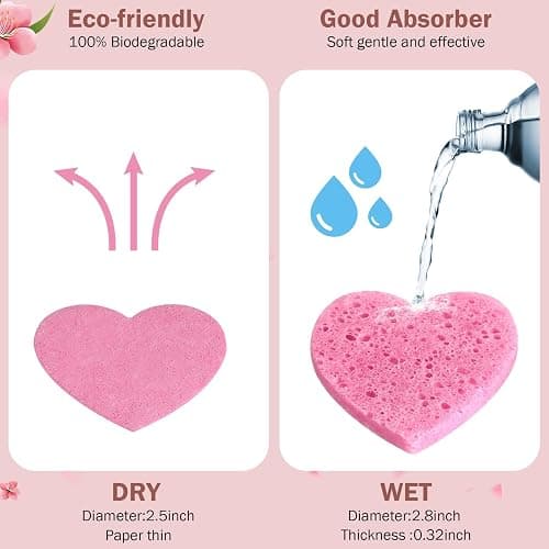 Dandat 300 Count Compressed Facial Sponges Heart Shape Face Sponges for Cleansing Natural Facial Exfoliating Pads for Estheticians(Pink) thumbnail 2
