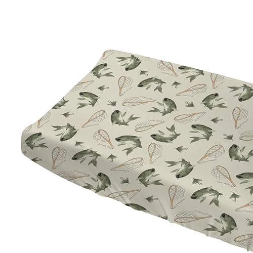 Vintage Bass Fishing Baby Changing Table Pad Covers for Boy Girl 32''x16'' Lake Fish Fitted Diaper Change Table Sheets Neutral Fishing Lovers Gift Comfort Soft Breathable Baby Changing Table Mats thumbnail 5