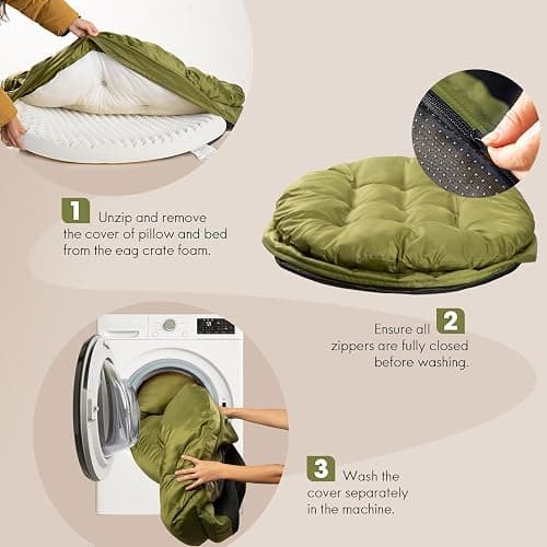 ClevaHome Orthopedic Dog Bed for Large Dogs, 36 inches Dual Layer Water Repellent Round Pet Bed with Washable Cover Nonslip Bottom (Olive Branch) thumbnail 7