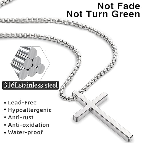 Romass 2 Pcs Cross Necklace for Men Boys,Stainless Steel Pendant Silver Black Crosses Chain Jewelry Gifts Box 16-30 inches thumbnail 3