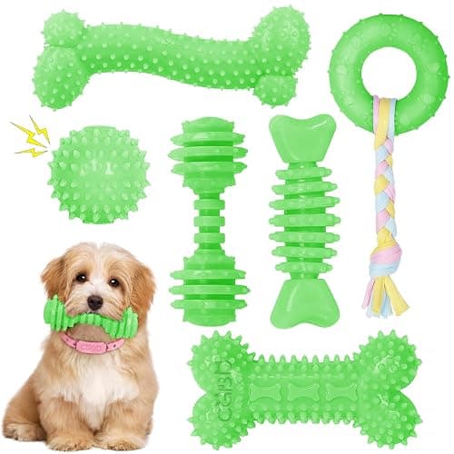 CGBD Puppy Toys, 6 Pack Dog Chew Toys for Puppy, Cute Green Small Dog Toys Teething Toys for Puppies, Soft Durable Interactive Chew Toy for Small Dogs - Image 1