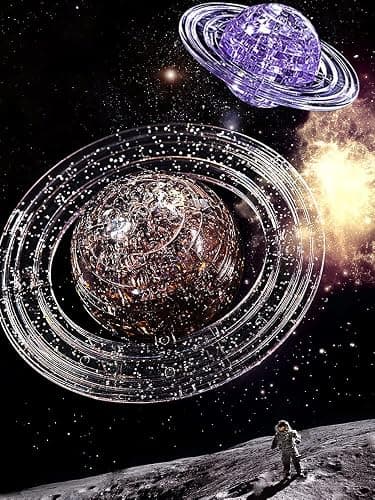 3D Crystal Puzzle, 3D Saturn Puzzle DIY Assembly Brain Teaser with Light-Up Wood Base, Plastic Crystal Fun Model Toy Gift Decoration for Adults Age 14 and Up, 40 Pieces, Grey thumbnail 2