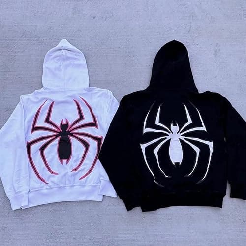 Asadovce Women Men Zip Up Y2k Oversized Hoodie Spider Graphic Full Zipper Sweatshirt Teen Girls Grunge Streetwear Jacket thumbnail 6