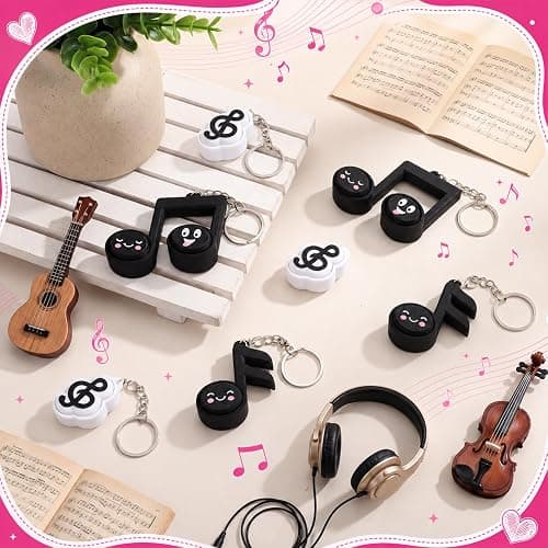 Sureio 12 Pcs Music Notes Clicker Keychains Bulk, Cute 3D Printed Musical Note Clicker Fidget Keyrings, Stress Relief Keychain Gifts for Classroom Rewards Music Back to School Party Favors thumbnail 7