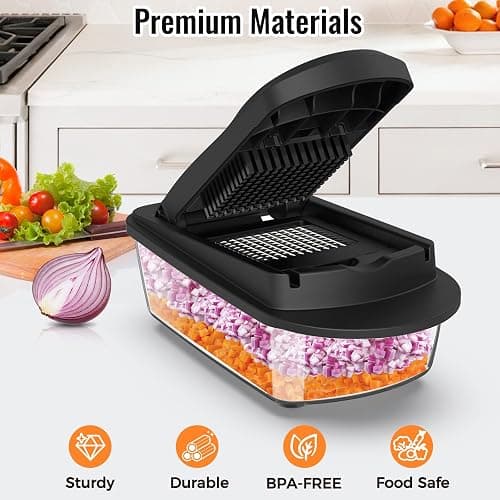 8 Blade All-in-1 Vegetable Chopper Mandoline Slicer with Container, Food Chopper, Onion Chopper, Veggie Cutter for Salad, Kitchen Gadgets Accessories Essentials, Black thumbnail 4