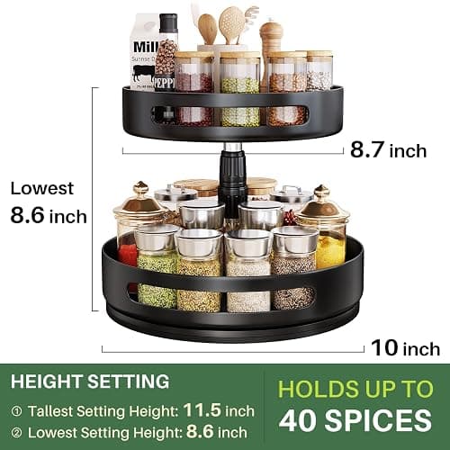 Lazy Susan Organizer Spice Rack - 2 Tier Height Adjustable Spice Organization for Cabinet, Metal Seasoning Organizer Lazy Turntable Spice Organizer for Table Top Pantry Kitchen Storage (10 inch) thumbnail 3