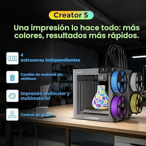 Flashforge Creator 5 Multicolor Impresora 3D con 4 Cabezales Independientes, Impresora 3D multimaterial con calibración y nivelación Totalmente automáticas, Velocidad máxima: 600 mm/s thumbnail 2
