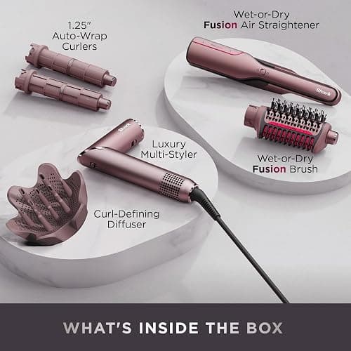 Shark FlexFusion Hair Straightener & Powerful Dryer with Diffuser, Fusion Hair Brush, Ceramic Air Styler with Auto-Wrap Curlers, Ceramic Plates, Cosmic Blush HD642S thumbnail 3