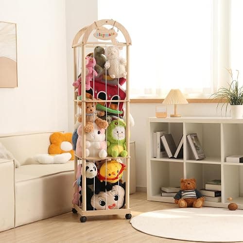 Quewoll Large Stuffed Animal Storage Organizer, 61" High Premium Wooden Cute Zoo Toy Holder for Toddler Rooms, Playrooms & Bedrooms - Image 1