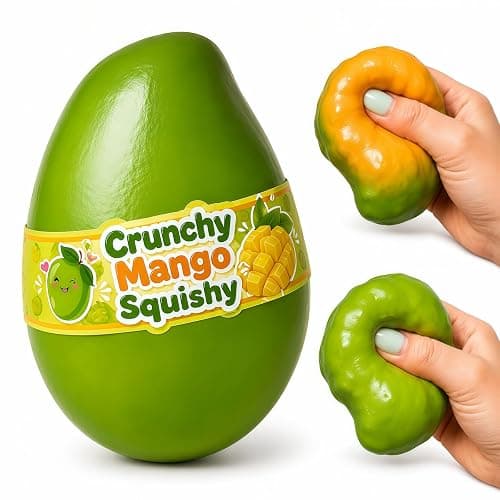 Crunchy Mango Squishy, Heat Activated Color Changing Mango Fidget Toy, Realistic Fruit Sensory ASMR Bead Filled, Chameleon Mango Stress Ball for Adults ,1 Pc - Image 1