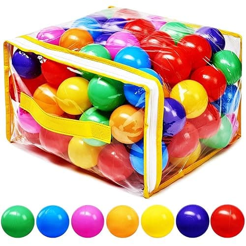 Hovenlay Ball Pit Balls Phthalate Free BPA Free Crush Proof Plastic - 7 Bright Colors in Reusable Play Toys for Kids with Storage Bag - Image 1