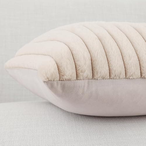 Pallene Faux Fur Plush Throw Pillow Covers 18x18 Set of 2, Luxury Soft Fluffy Striped Decorative Pillow Covers for Sofa, Couch, Living Room, Apricot - 18" x 18" (Pack of 2) - Apricot thumbnail 8