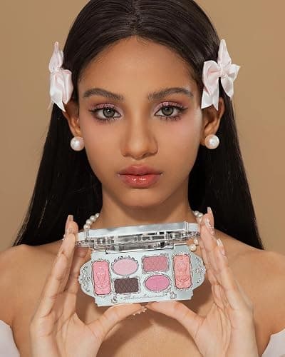 Swan Ballet 6-farbige Make-up-Palette, Lidschatten, Rouge, Hervorhebung und Kontur, Flower Know Make-up-Palette mit 4 matten + 2 schimmernden neutralen Farbtönen (Pink Swan) thumbnail 5