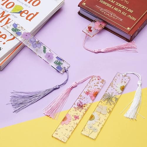 Bookmarks for Women, Kaluofan 2PCS Book Marks for Reading Women, Durable Handmade Dried Flower Resin Bookmarks with Tassels, Pretty and Increase Reading Interest thumbnail 5