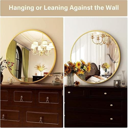 HARRITPURE 20" Round Bathroom Mirror, Gold Circle Wall Mirror | Brushed Aluminum Alloy Frame Modern Decoration for Bathroom, Living Room, Vanity, Bedroom, Entryway thumbnail 4