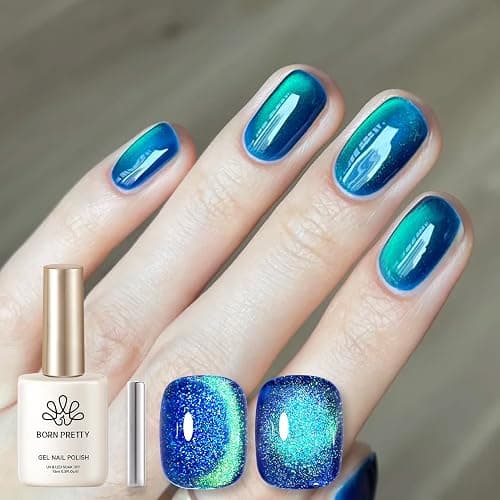 BORN PRETTY Blue Cat Magnetic Eye Gel Nail Polish Holographic Gel Polish | Glitter Cat Magnetic Gel Nail Polish Crystal Magnetic Nail Polish for Vacation Travel Festival Salon DIY at Home 15ML - Image 1