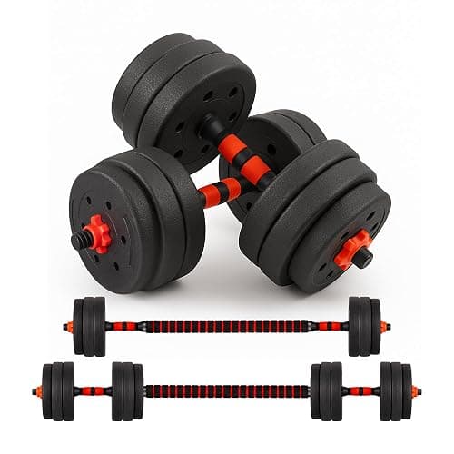 Straame 20KG Adjustable Dumbbell & Barbell Weight Set with Foam-Padded Connector. Free Weights for Home Gym, Strength Training, Non-Slip TPR Grips, PE Shell Plates, Compact Storage - Image 1