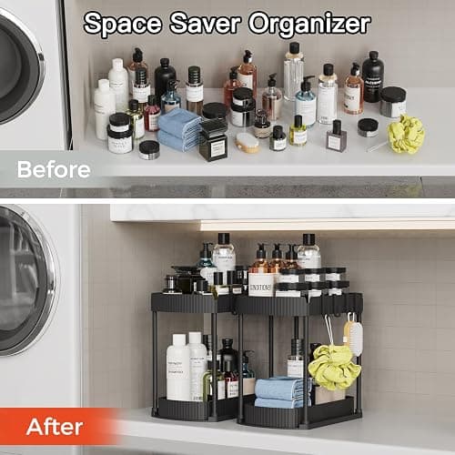 Ukeetap Multi-Purpose Pull-Out Storage Organizers, Under Sink/Cabinet Organizers and Storage for Bathroom & Kitchen, Black, 12.8 Inches, 2 Packs thumbnail 5