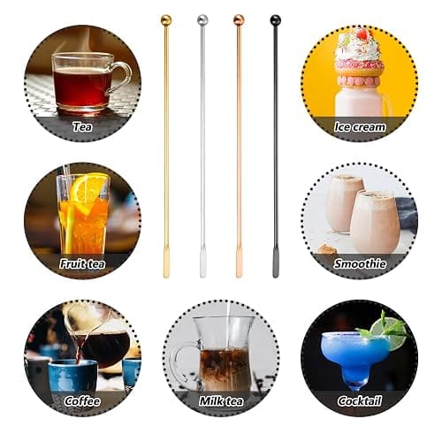 Huakaile 4Pcs Stainless Steel Stirrers Stir Cocktail Drink Swizzle Stick, 7.5'' Beverage Stirrers Metal with Small Rectangular Paddles, Reusable Stir Sticks for Coffee Bar Chocolate Milk(Black) thumbnail 6