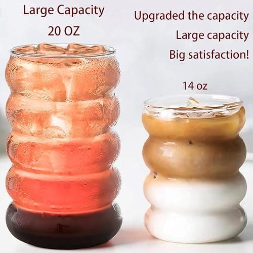 Ework4U 4 Pcs 20oz Drinking Glasses Set with Straws, Cute Iced Coffee Glass Cups, Iced Coffee Tumblers, Thick Drinking Jars for Smoothie, Boba Milk Tea, Ideal for Gift, with Straw Brush thumbnail 6