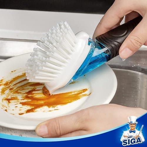 MR.SIGA Soap Dispensing Dish Brush, Kitchen Brush for Pot Pan Sink Cleaning, Black, Pack of 2 thumbnail 5
