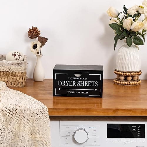 HouseJoy Dryer Sheet Holder-Black Dryer Sheet Container with Lid,Wooden Laundry Room Organization and Storage,Rustic Farmhouse Dryer Sheet Dispenser for Laundry Room Decor,Fabric Softener Containers thumbnail 6
