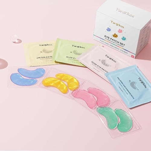 Yargkos 32 Pairs Under Eye Patches, Hydrating Eye Masks for Dark Circles Puffiness Puffy Eyes, Anti Wrinkle Collagen Undereye Pads, 32 Sets Travel Skincare Face Gel (24K Golden+Blue+Pink+Green) thumbnail 6