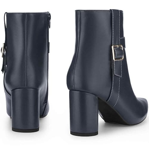Perphy Women's Ankle Boots Pointed Toe Chunky Block Heel Side Zipper Dressy Booties thumbnail 5