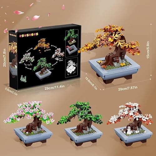 HOGOKIDS Cherry Blossom Flowers Building Set - 584PCS 4 Seasons Bonsai Tree Building Block Toy, Botanical Collection DIY Plant Home Office Decor for Adults, Flora Birthday Gift for Kids Girls Boys 6+ thumbnail 3