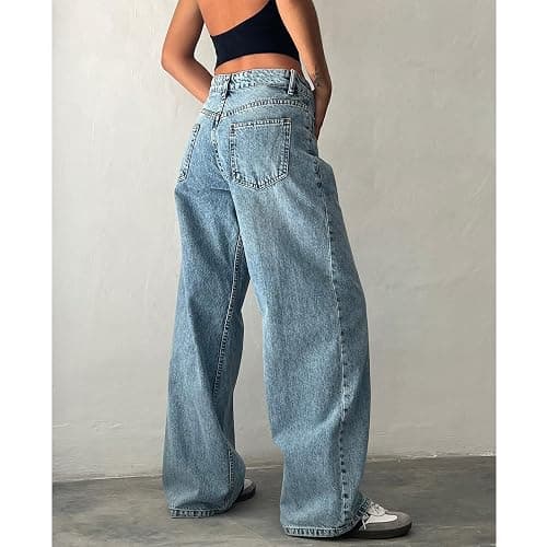 Women's Wide Leg Jeans Low Rise Baggy Straight Leg Boyfriend Denim Pants Casual Loose Jeans Y2K Girl Style thumbnail 2