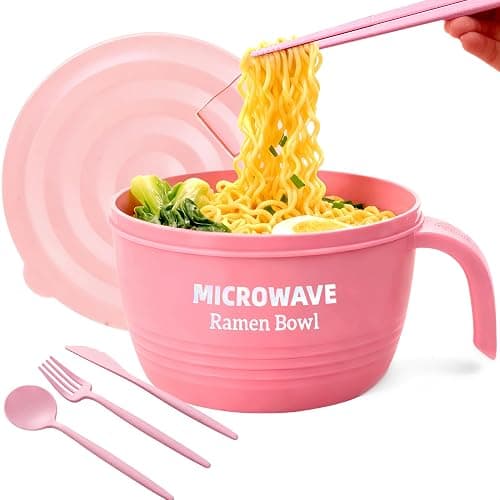 Layron Large Ramen Bowl Set, Ramen Noodle Bowls Microwavable 45 oz, Ramen Cooker, Microwave Pasta Cooker, Ramen Bowl Microwave Gift for College Boys Girls Male Female Dorm Room (pink) thumbnail 8