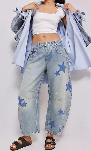 CHARTOU Y2k Barrel Jeans Women Wide Leg Baggy Distressed Printed Boyfriend Horseshoe Denim Pants thumbnail 2