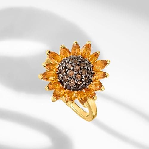 Ross-Simons 1.70 ct. t.w. Citrine and .80 ct. t.w. Smoky Quartz Sunflower Ring in 18kt Gold Over Sterling thumbnail 4