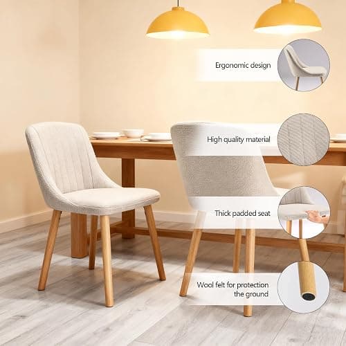 Goeurvant Dining Chairs Set of 4 Polyester Chairs for Living Room with Wood Legs Upholstered Kitchen Chair, Beige thumbnail 5