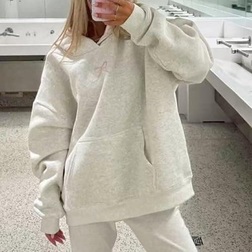 Cute Embroidered Bow Hoodies for Teen Girls Valentines Hoodie for Women Long Sleeve Sweatshirts Y2k Preppy Clothes thumbnail 2