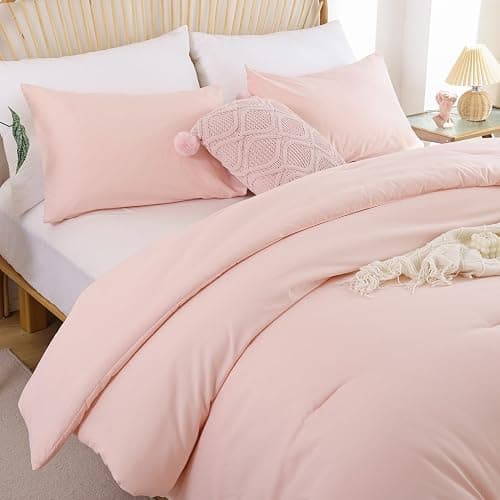 ROSGONIA Comforter Full Size for Girls Boys Teens Blush, 3pcs(1 Boho Pink Comforter & 2 Pillowcases) Lightweight Dorm Bedding Soft All Season Bed Set thumbnail 4