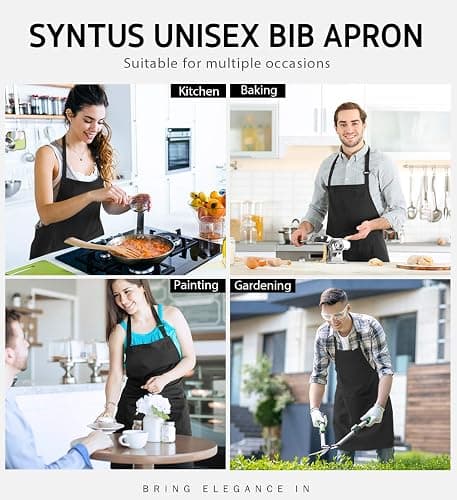 Syntus 12 Pack Bib Apron, Unisex Aprons Adjustable Waterdrop Resistant with 2 Pockets Cooking Kitchen Apron for Chef, BBQ Drawing Apron Bulk, Black thumbnail 6