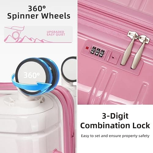 LARVENDER Luggage Sets 5 Piece Hardside Expandable Suitcase with Wheels Lock,PC+ABS Hardside Lightweight Rolling Suitcase for Women and Men,Peach Sparkling thumbnail 4