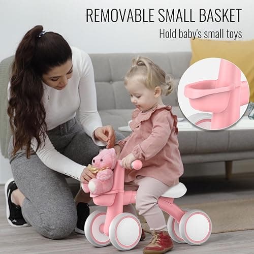 Umatoll Baby Balance Bike for 1 Year Old Boys Girls, 12-24 Months Toddler Balance Bike with Removable Basket, Adjustable Seat, 4 Wheels Infant Bike, First Birthday Gift thumbnail 3