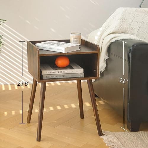 MaxSmeo Night Stand Set 2, Mid Century Modern Side Table Bedroom with Storage, Small End Bedside Table Set of 2 with Solid Wood Legs for Living Room, Office Small Spaces (Rustic Brown) thumbnail 4