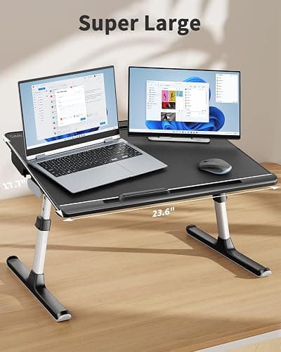 Laptop Bed Tray Desk, SAIJI X-Large Adjustable Laptop Table, Foldable Laptop Desk with Storage Drawer and Bookstand for Eating, Working, Writing, Gaming, Drawing (Black) thumbnail 3