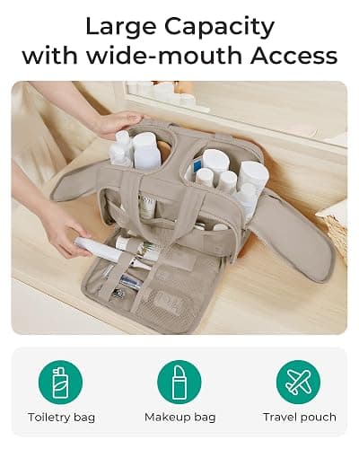 BAGSMART Travel Toiletry Bag, Crush Toiletry Bag for Women, Wide-open Puffy Toiletry Bags for Traveling, Large Travel Cosmetic Makeup Bag Organizer for Accessories,Toiletrie, Grayish Brown thumbnail 4