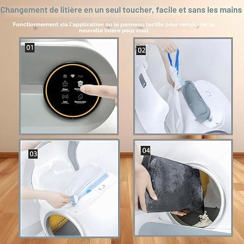 XQDKoon Litière autonettoyante pour chat avec 2 rouleaux de sacs poubelle et tapis de litière pour chat, contrôle par application pour plusieurs chats (A) thumbnail 8