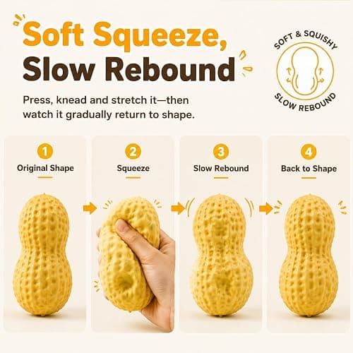 Crunchy Peanut Squishy, Slow Rising TPR Sensory Fidget Toy | Peanut Squishy Crunchy tactile feel, slow-rising rebound, desk fidget, sensory play, novelty gift for adults thumbnail 6