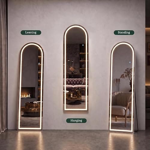 Arched LED Full Length Mirror with Lights, 60"x16" Lighted Full Body Mirror | Dimmable & 3-Color Lighting, Standing Leaning Wall Mounted Mirror for Bedroom, Dressing Room, Cloakroom thumbnail 6