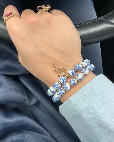 Beads Bow Charm Bracelet for Women Flower Vintage Bracelet Handmade Stretch Beaded Dainty Romantic Jewelry Gifts thumbnail 5