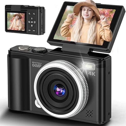 4K Digital Camera for Photography, 64MP Vlogging Camera for YouTube with 180° Flip Screen and Macro Function, 16X Zoom UHD Autofocus Video Camara with 32GB SD Card for Kids Teens Boys Girls - Image 1